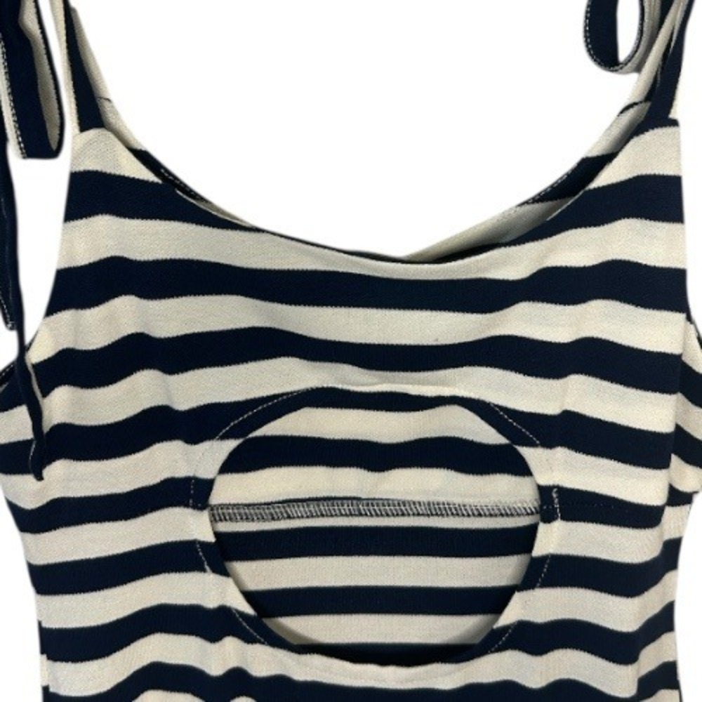 NWT En Creme Navy White Striped Dress Small Tie Strap Knit Cutout Back - Picture 3 of 6